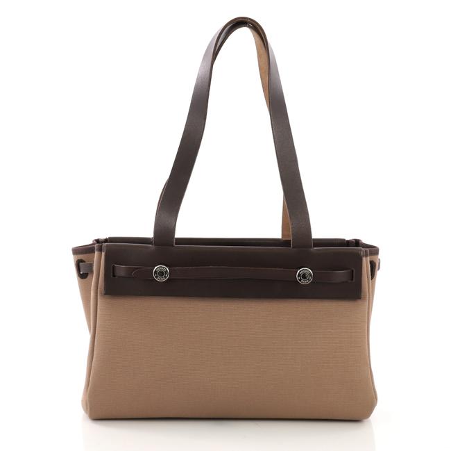 Hermes Herbag Cabas Toile and Pm Ebene Brown Leather Tote