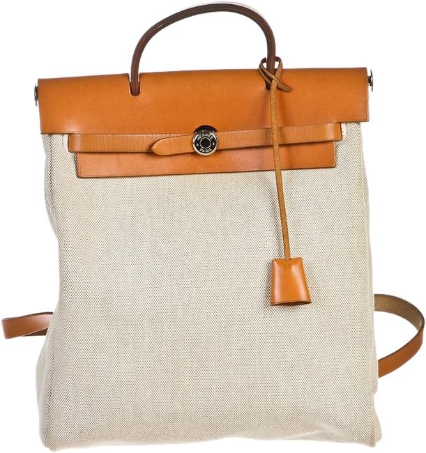 Hermes Herbag Camel Toile And Beige Leather Backpack