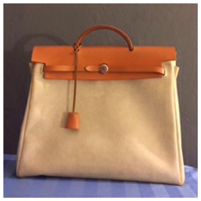 Hermes Bag Herbag Canvas &amp; Leather Mm Beige Tote