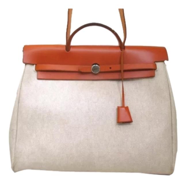 Hermes Herbag Cognac Brown Tan Canvas Shoulder Bag