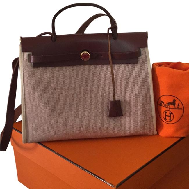 Hermes Herbag Dark/Light Brown Leather/Canvas Shoulder Bag