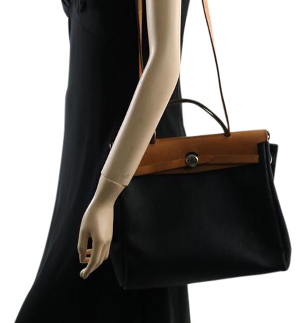 Hermes Herbag In 1 Pm Beige &amp; Black Canvas Leather Shoulder Bag