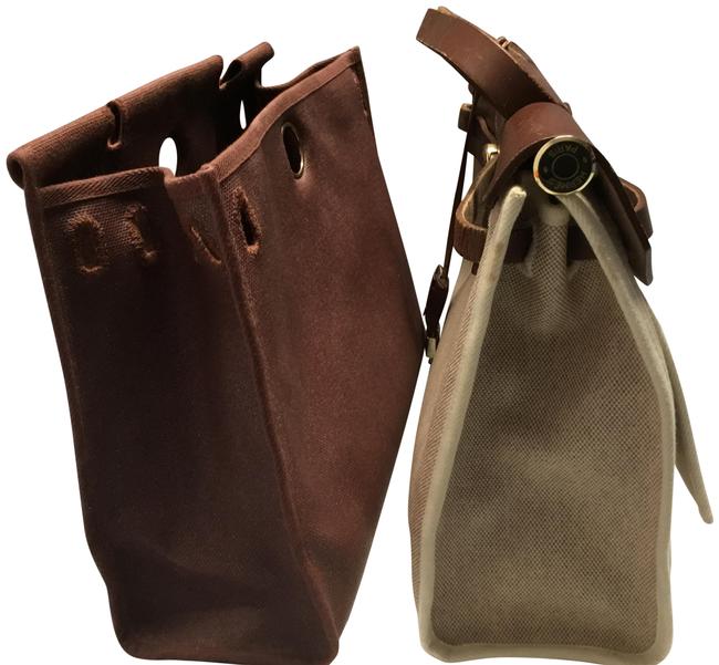 Hermes Herbag Interchangeable Brown/Beige Leather /Canvas Satchel