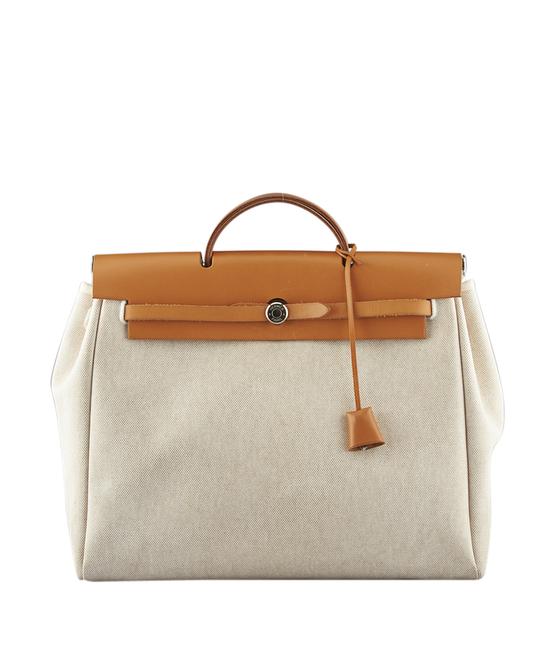 Hermes Herbag Leather 132996 Beige Canvas Tote