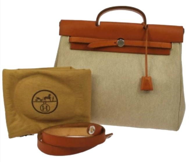 Hermes Herbag Mm 2 In 1 Canvas Leather 2way Hand Beige/Brown Shoulder Bag