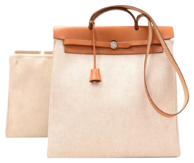 Hermes Herbag Mm 2 In Brown Leather Ha870 Beige Canvas Shoulder Bag