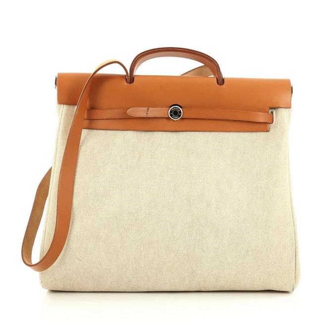 Hermes Herbag Mm Beige and Brown Leather Tote