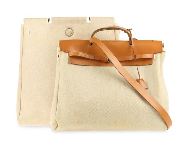 Hermes Herbag Mm Beige Coated Canvas Satchel