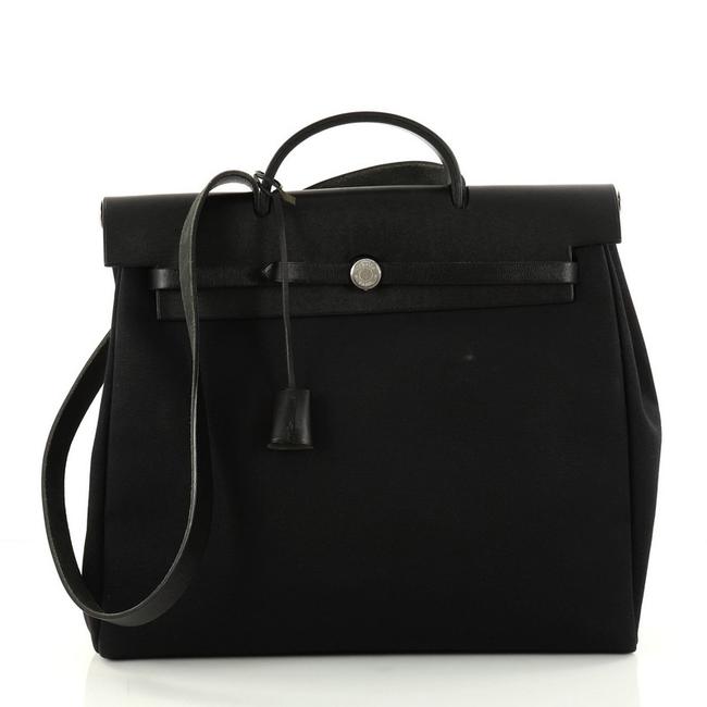 Hermes Herbag Mm Black Toile and Leather Tote