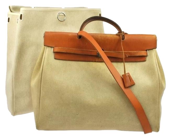 Hermes Herbag Mm Hand Strap Toile H Beige Fabric Shoulder Bag