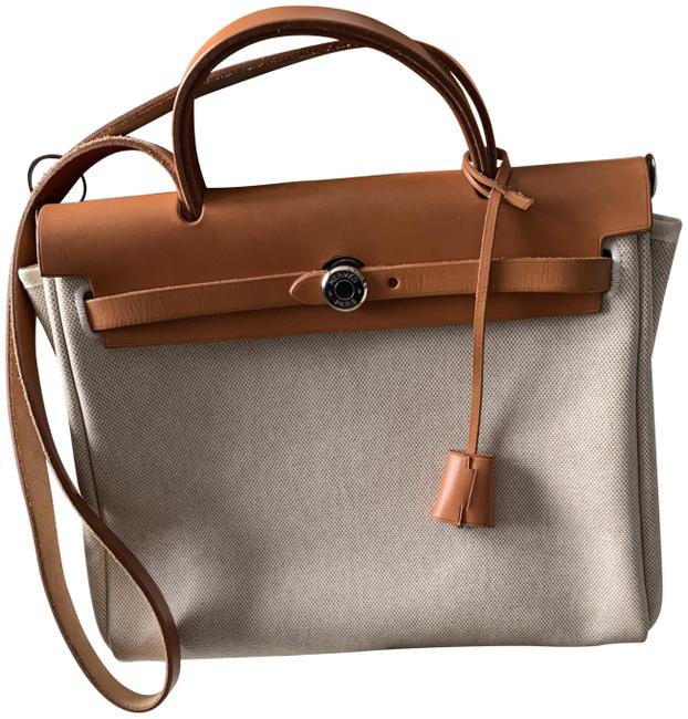 Hermes Herbag Mm Natural and Black Canvas Tote