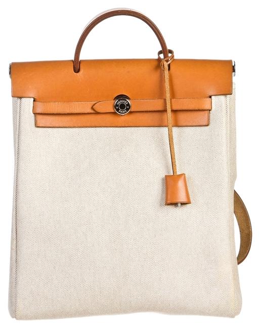 Hermes Herbag Natural Vache and Toile H Tan Leather Backpack