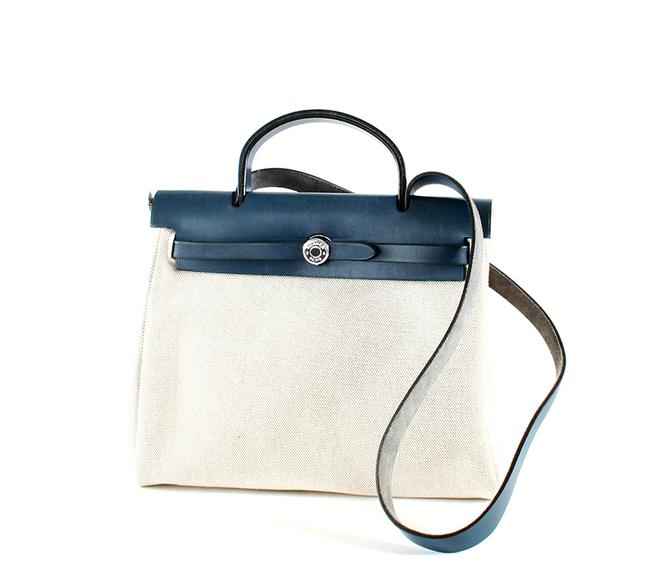 Hermes Herbag Or Tote 2 In 1 Blue Canvas Leather Shoulder Bag
