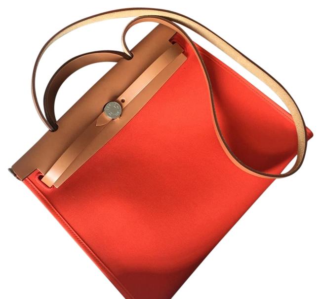 Hermes Herbag Orange Canvas and Leather Satchel