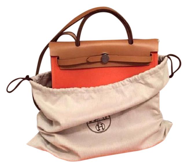 Hermes Herbag Orange / Feu Canvas and Leather Satchel
