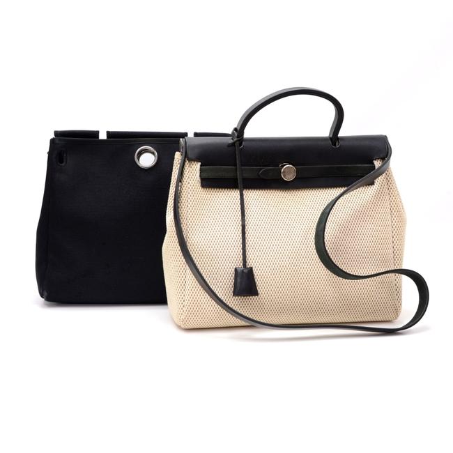 Hermes Herbag Pm 2 In 1 Canvas Ha864 Black Leather Shoulder Bag