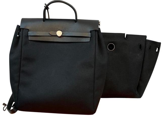 Hermes Herbag Pm Leather 2 Canvases Black Backpack