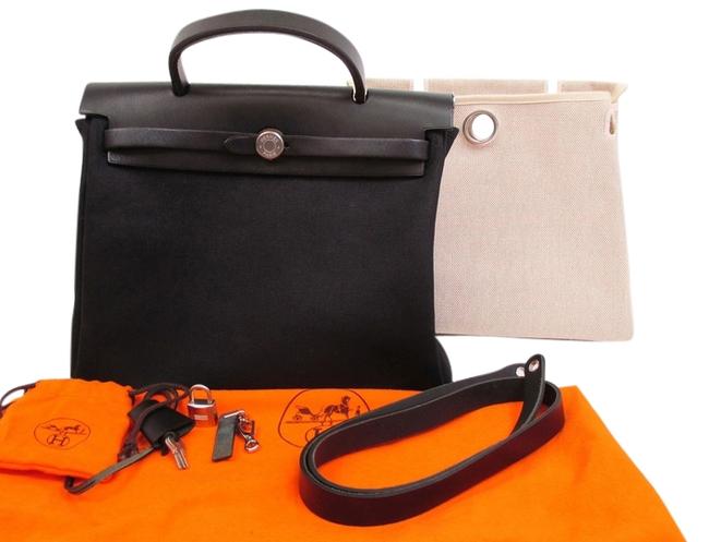 Hermes Herbag Pm Toile Canvas Hand Black Leather Shoulder Bag