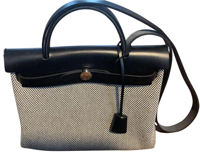 Hermes Herbag Retourne Black and White Canvas Leather Shoulder Bag