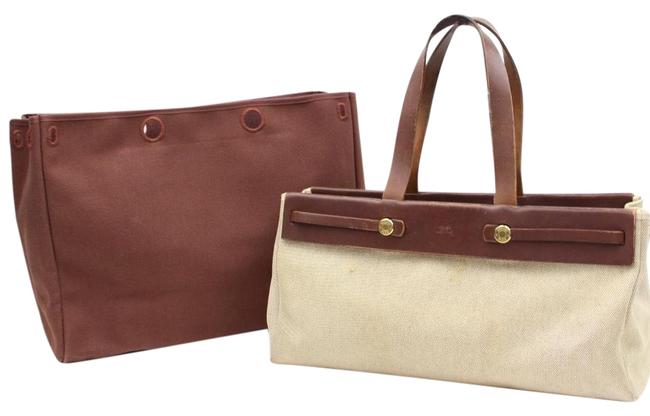Hermes Herbag Set 195013 Beige X Brown Canvas Shoulder Bag