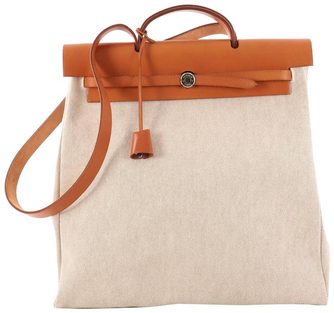 Hermes Herbag Toile and Gm Brown Leather Tote