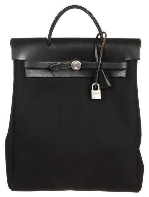 Hermes Herbag Toile and Handbag Black Leather Satchel