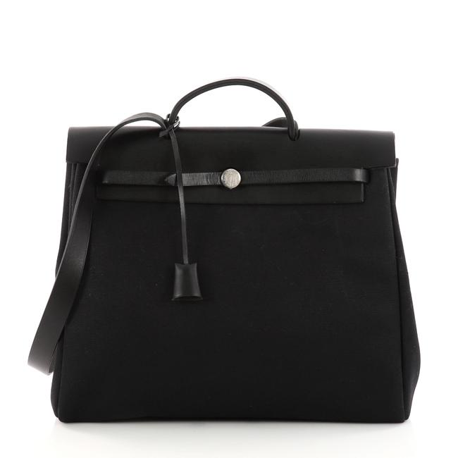 Hermes Herbag Toile and Mm Black Leather Tote