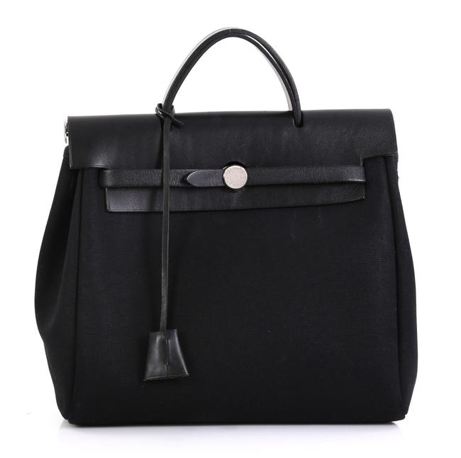Hermes Herbag Toile and Pm Black Leather Satchel