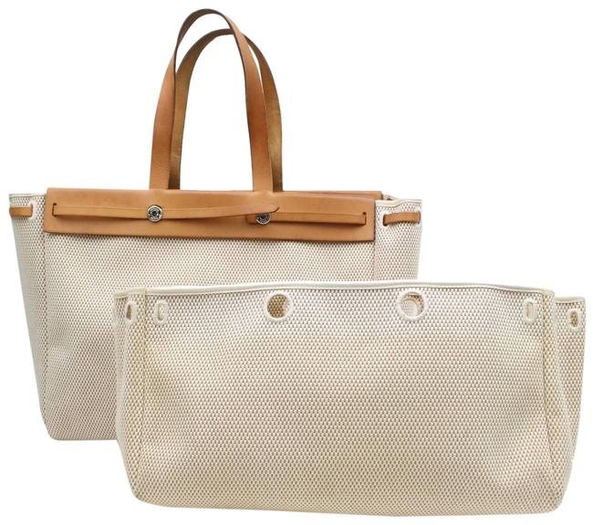 Hermes Herbag Cabas Toile 2 in 1 867856 Ivory Coated Canvas Tote