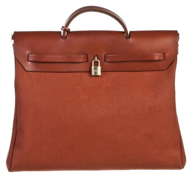 Hermes Herbag Toile Handbag Maroon Canvas/Leather Satchel