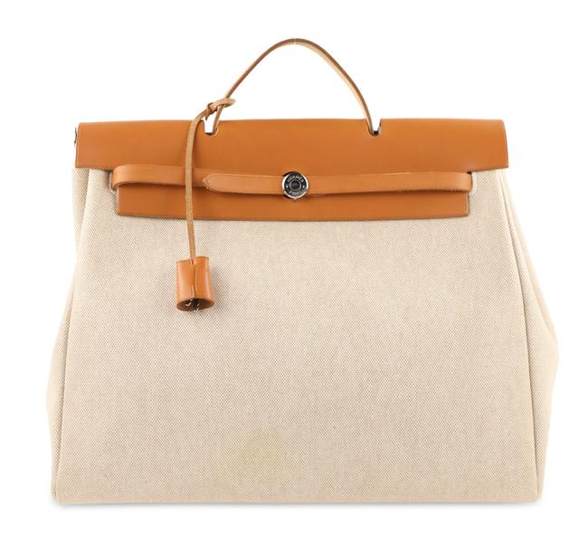 Hermes Herbag Toile Vache 36 Mm Beige Canvas Satchel