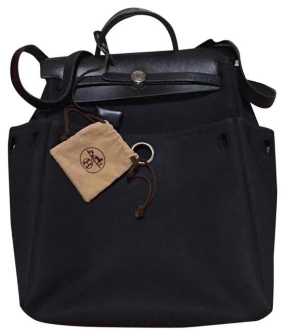 Hermes Herbag Vac Naturelle Toile Black Canvas Backpack
