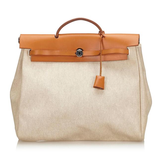 Hermes Herbag W France Dust Padlock Key Medium White Canvas Leather Satchel