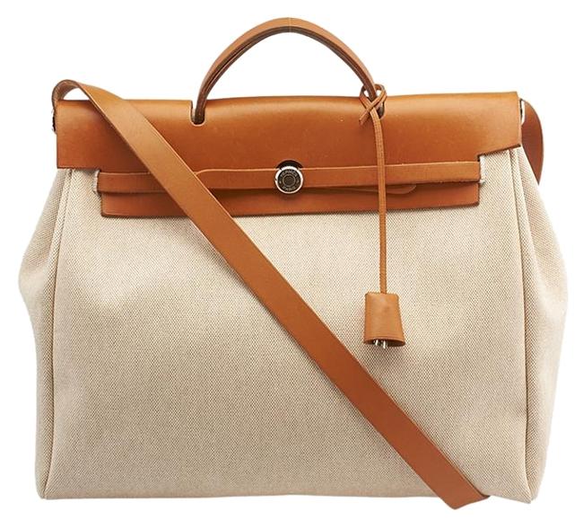 Hermes Herbag Way 85133 Beige Tan Canvas Leather Satchel