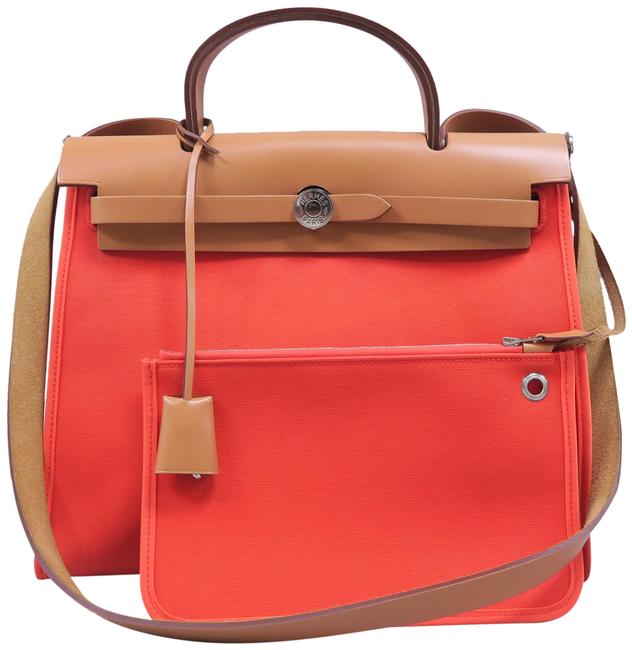 Hermes Herbag Zip 31 Orange Canvas Shoulder Bag