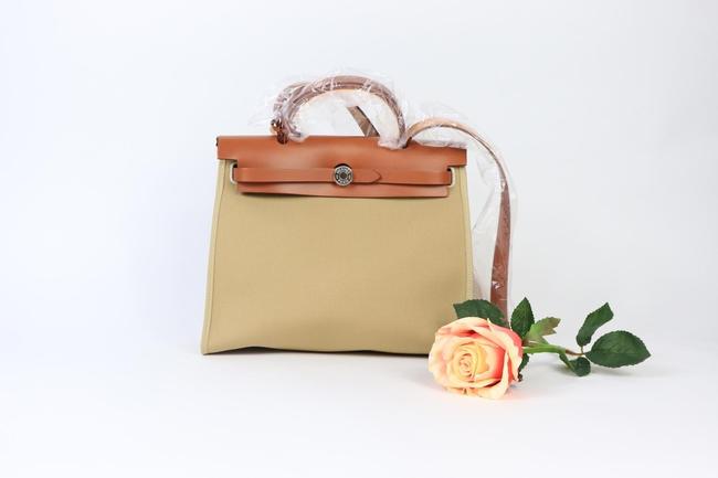 Hermes Herbag Zip 31bag Brown Calfskin Leather/ Canvas Cross Body Bag