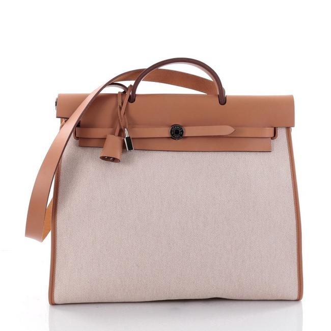 Hermes Herbag Zip 39 Off white Leather and Toile Shoulder Bag