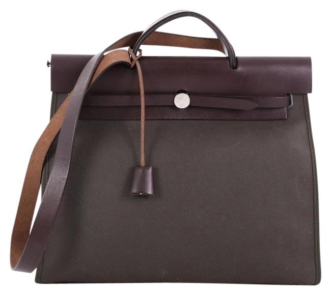 Hermes Herbag Zip 39 Vert Olive Leather and Toile Shoulder Bag