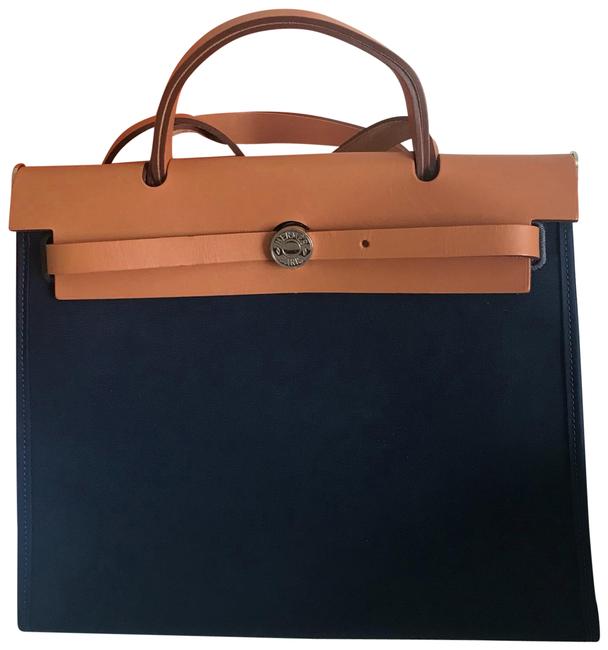 Hermes Herbag Zip Pm In Navy Blue Canvas Satchel