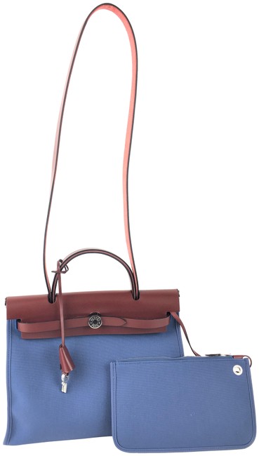 Hermes Herbag Zip Storm Blue Canvas Satchel