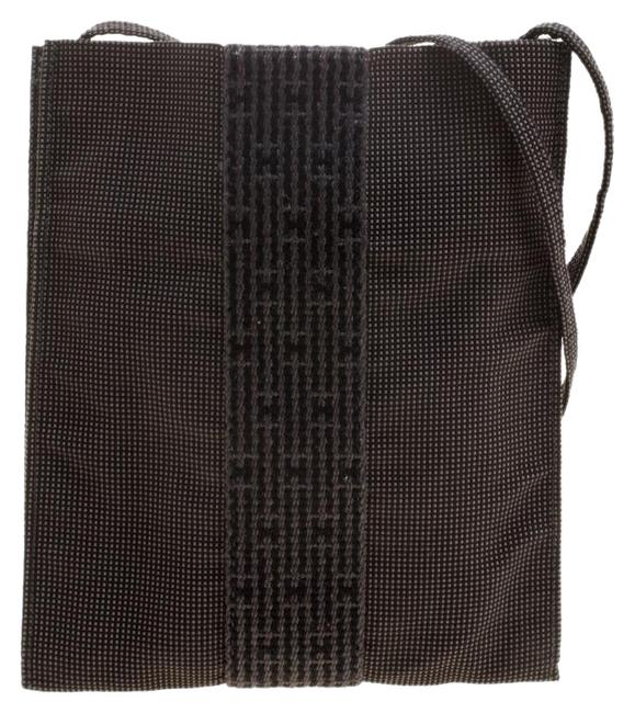 Hermes Herline Cross body Pouch Pochette Black Canvas Shoulder Bag