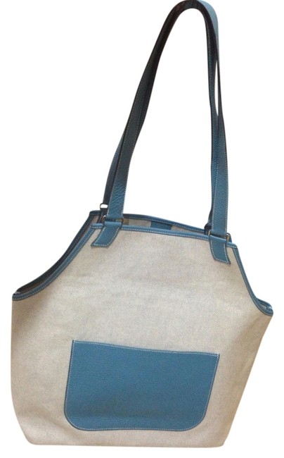 Hermes Jardinier Clemence/Blue Jean Leather/Toile Canvas Shoulder Bag