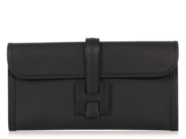 Hermes Jige 29 Chevre Black Goat Skin Leather Clutch