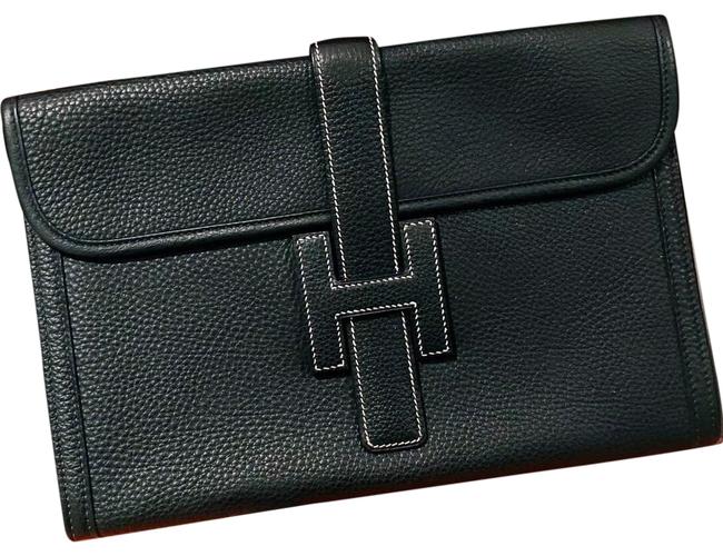 Hermes Jige Black Leather Togo Clutch