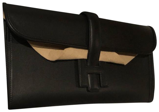 Hermes Jige Black Swift Leather Clutch