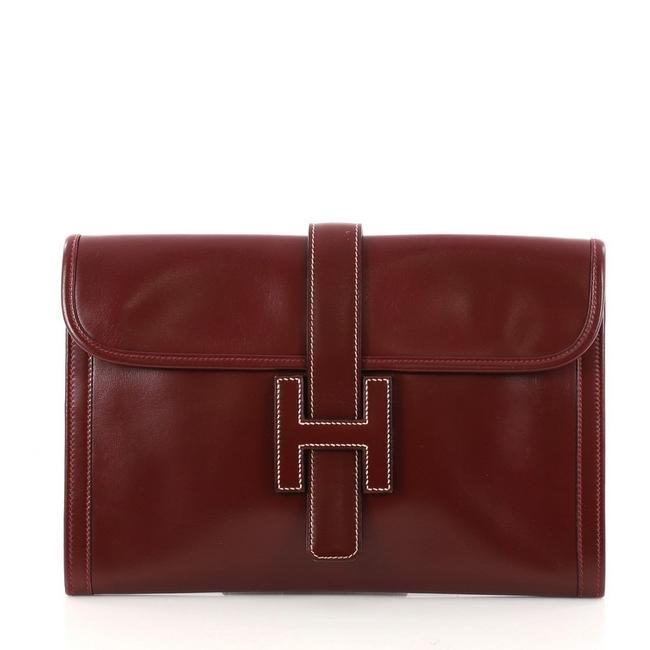 Hermes Box Jige Calf Pm Rouge Leather Clutch