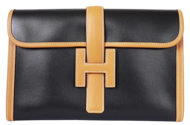 Hermes Jige Pm Brown Black Chamonix Calf Clutch