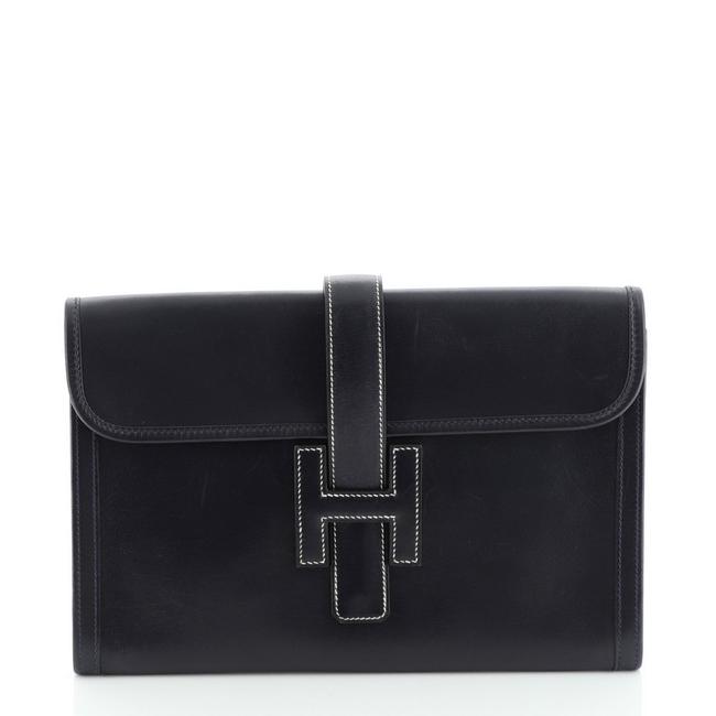 Hermes Jige Calf Pm Blue Leather Clutch