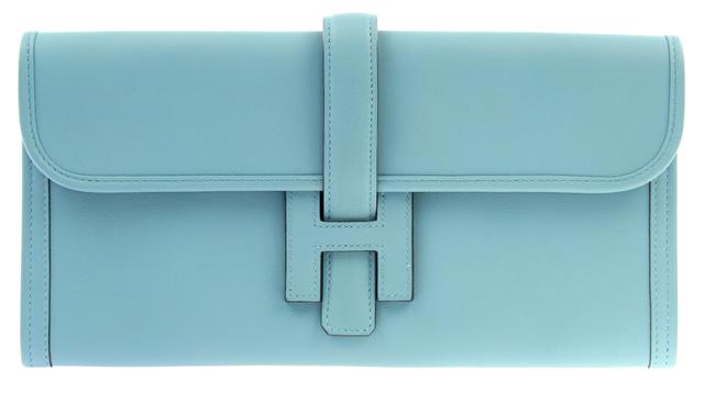 Hermes Jige Elan 29 Blue Saint Cyr Leather Clutch