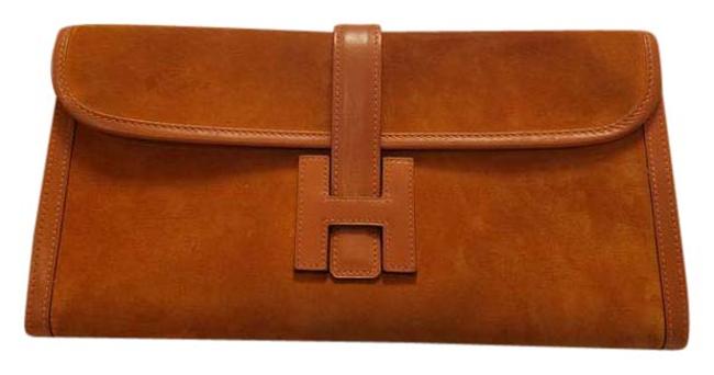 Hermes Jige Elan 29 Orange Suede Leather Clutch